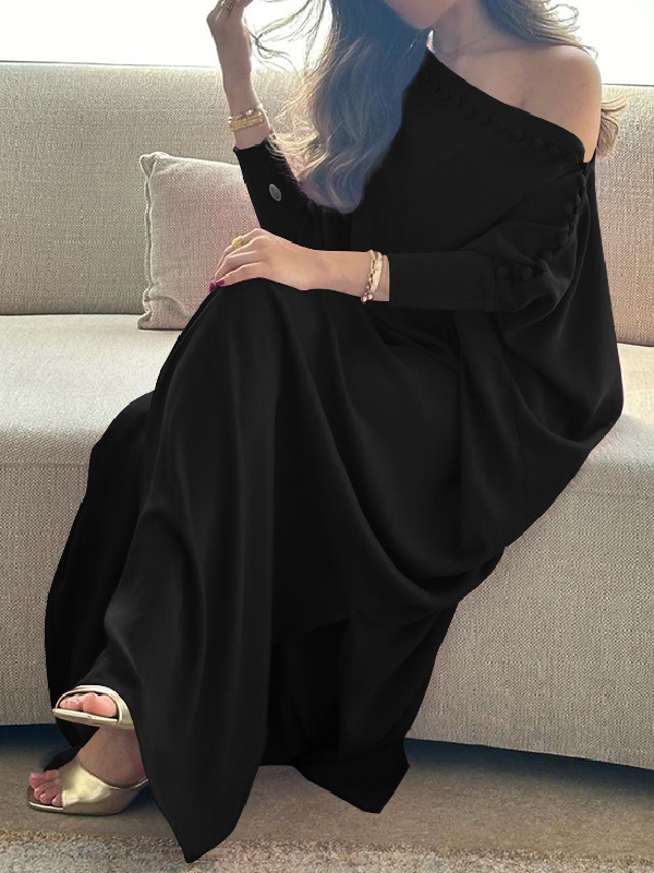 Olivia Bennet | H-Line Loose Buttoned Solid Color Maxi Dresses