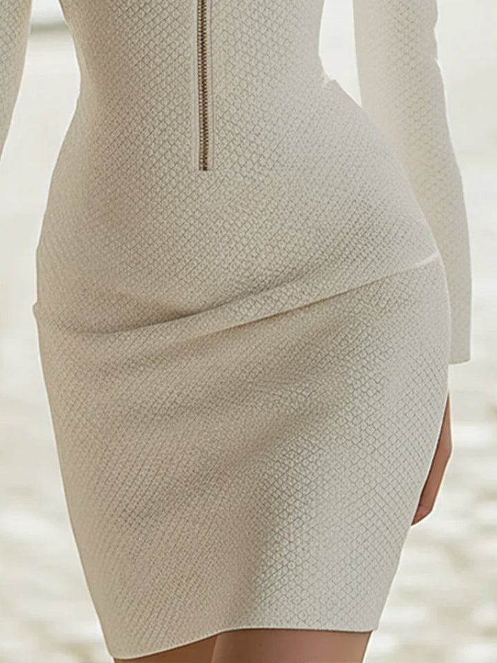 Olivia Bennet | Black Zip-Up Hourglass Silhouette Leather Mini Dress