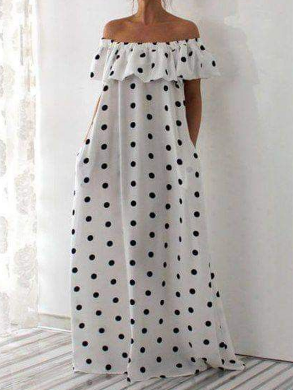 Olivia Bennet | Loose Falbala Polka-Dot Off-The-Shoulder Maxi Dresses
