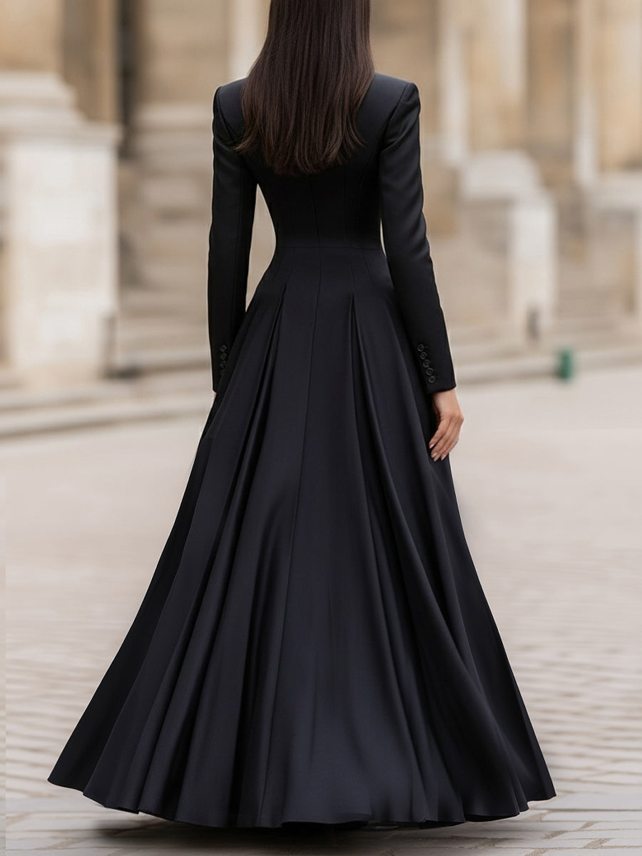 Olivia Bennet | Tailored Waist Long-Sleeve Structured Maxi Dress