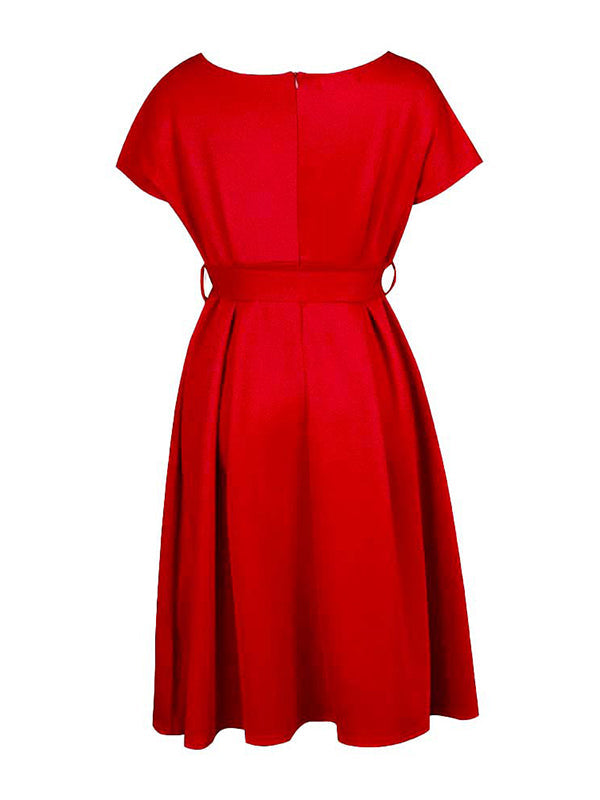Olivia Bennet | Bowknot Lace-Up Solid Color V-Neck Midi Dresses