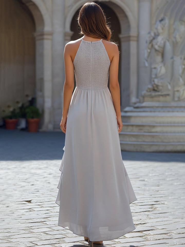 Olivia Bennet | Halter Neck High-Low Ruffle Hem Maxi Dress
