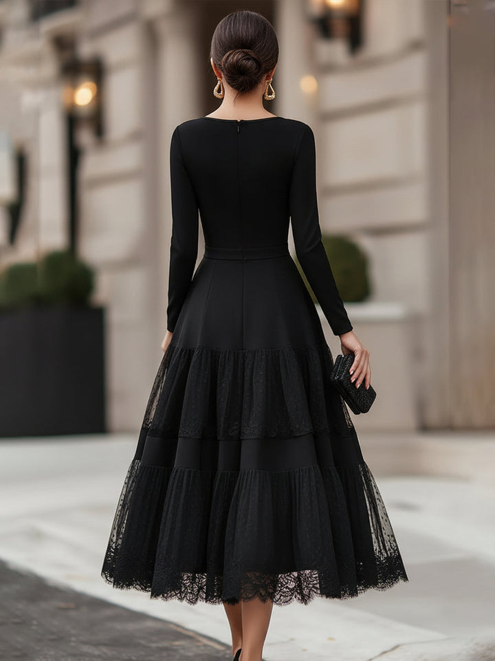 Olivia Bennet | Long Sleeve Tiered Lace Hem Maxi Dress