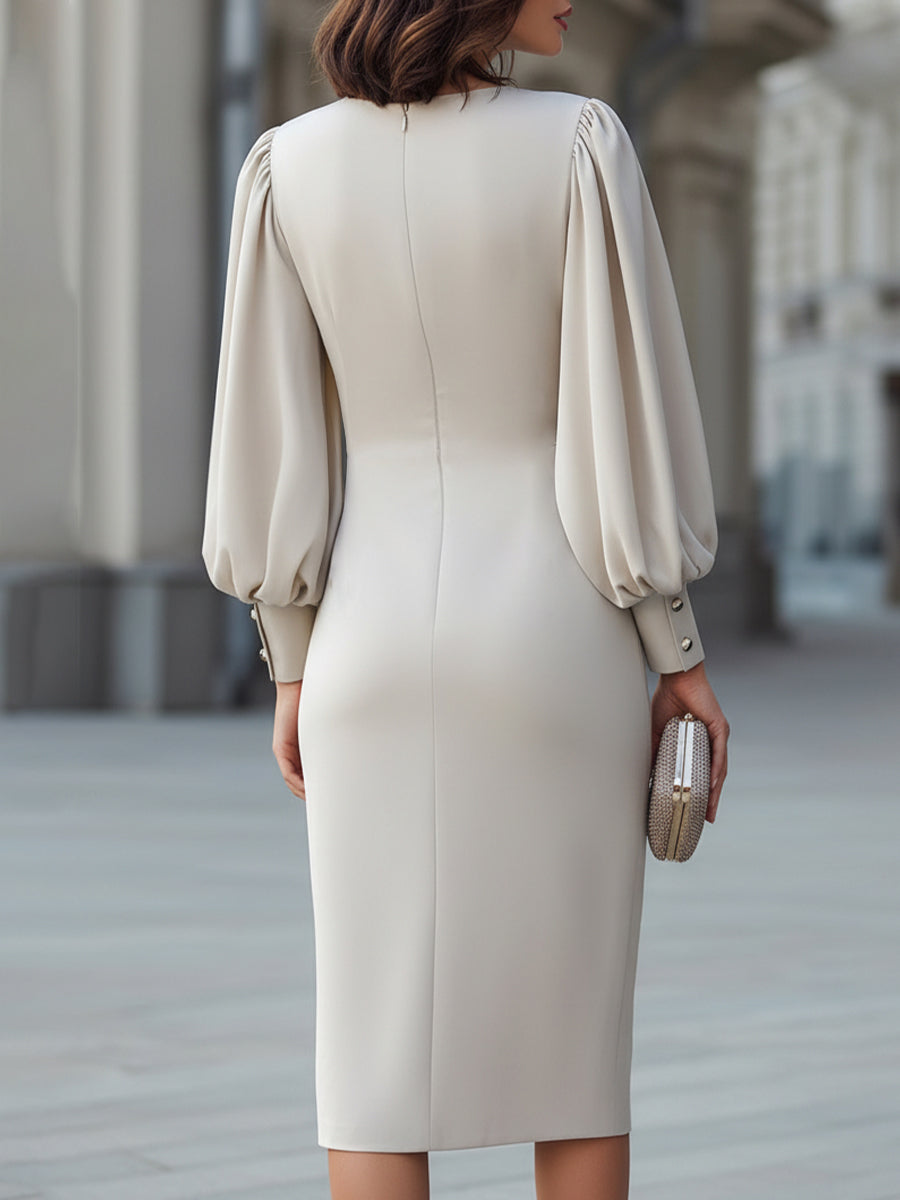 Olivia Bennet | Draped Waist Puff Sleeve Midi Dress