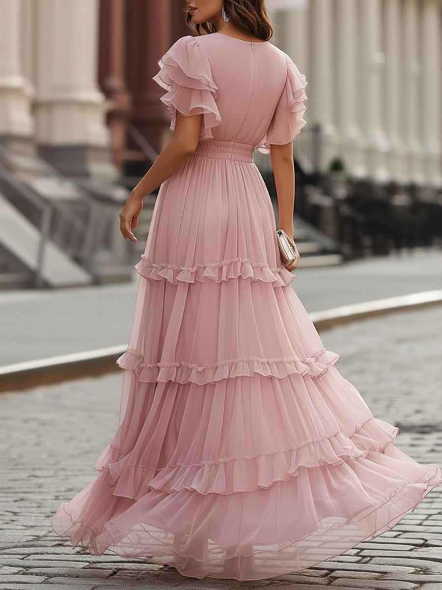 Olivia Bennet | Ruffled V-Neck Tiered Maxi Dress