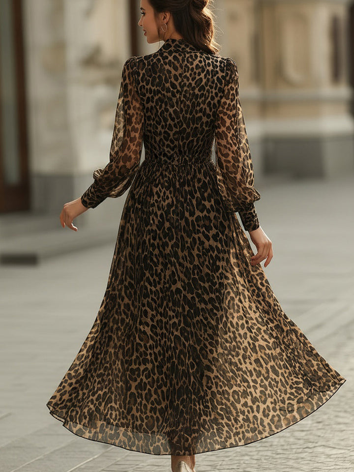 Olivia Bennet | Leopard Print Wrap Midi Dress With Long Sleeves
