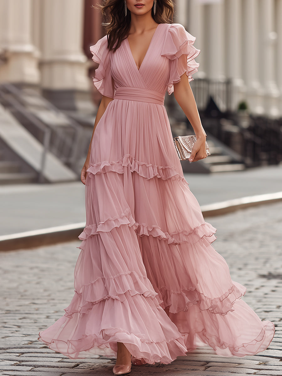 Olivia Bennet | Ruffled V-Neck Tiered Maxi Dress