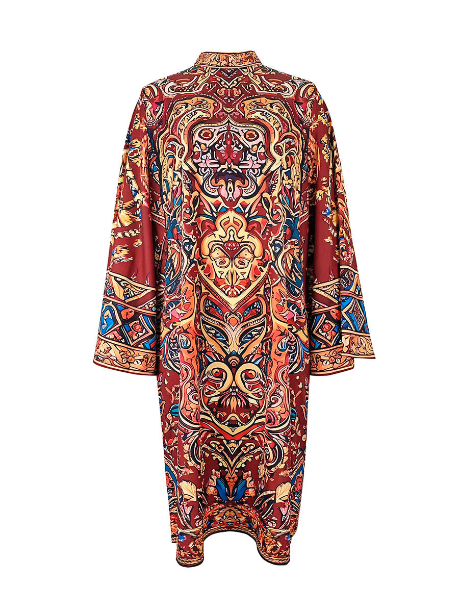 Olivia Bennet | Long Sleeves Loose Contrast Color Printed Mock Neck Midi Dresses