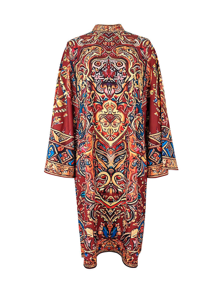 Olivia Bennet | Long Sleeves Loose Contrast Color Printed Mock Neck Midi Dresses