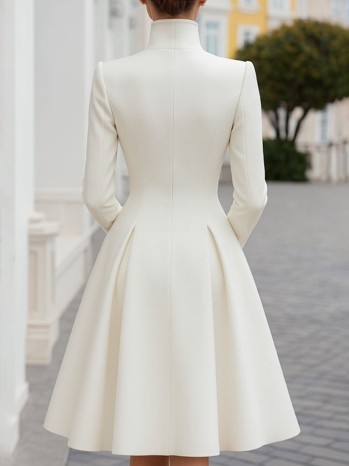 Olivia Bennet | Black Double-Breasted A-Line Wool-Blend Coat Dress