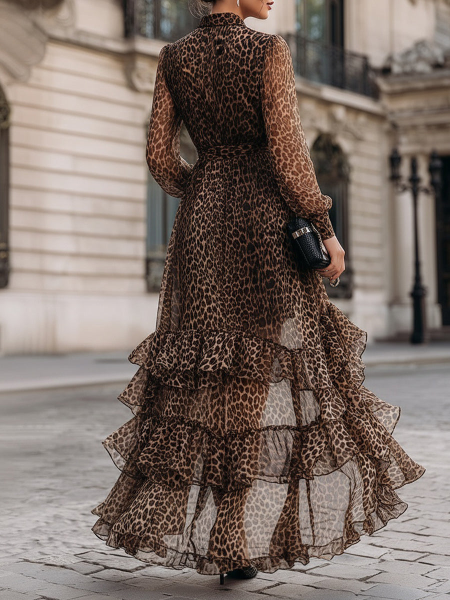 Olivia Bennet | Leopard Print Wrap Maxi Dress With Ruffled Hem