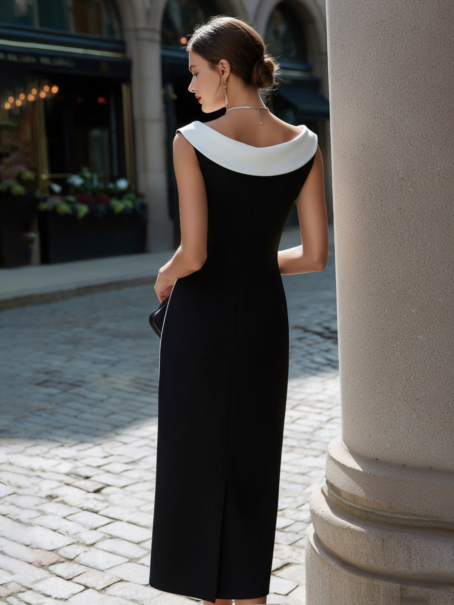 Olivia Bennet | Contrast Neck Sleeveless Column Midi Dress