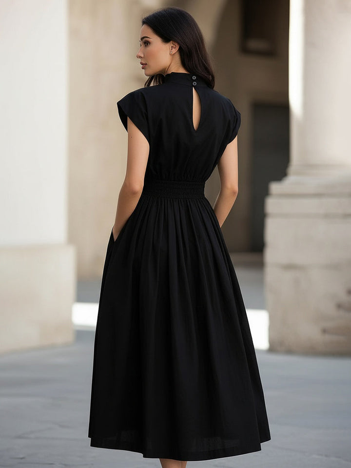Olivia Bennet | High Neck Smocked Waist Midi Dress