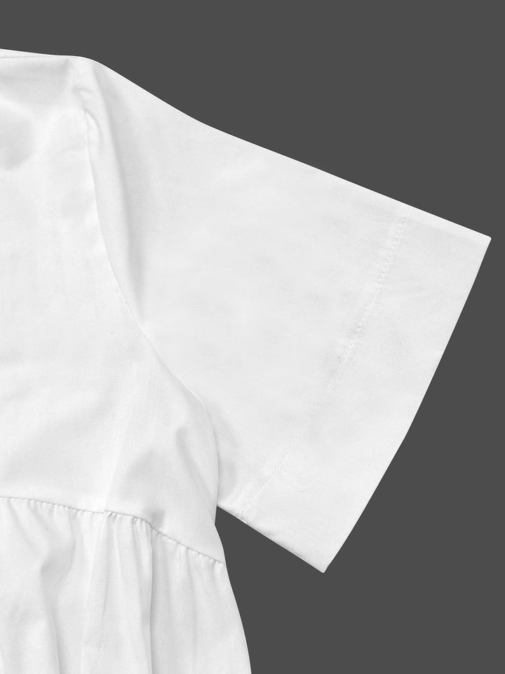 Olivia Bennet | Loose Short Sleeves Solid Color Deep V-Neck Midi Dresses Shirt Dress