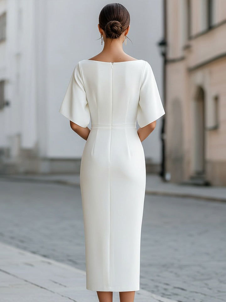 Olivia Bennet | Boat Neck Short Sleeve Tailored Midi Dress