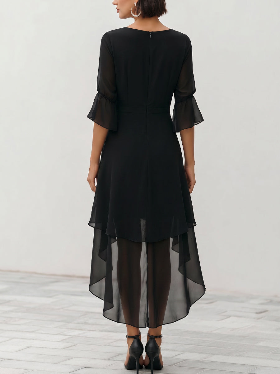 Olivia Bennet | Asymmetric Layered Chiffon Hem Midi Dress