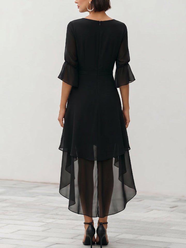 Olivia Bennet | Asymmetric Layered Chiffon Hem Midi Dress