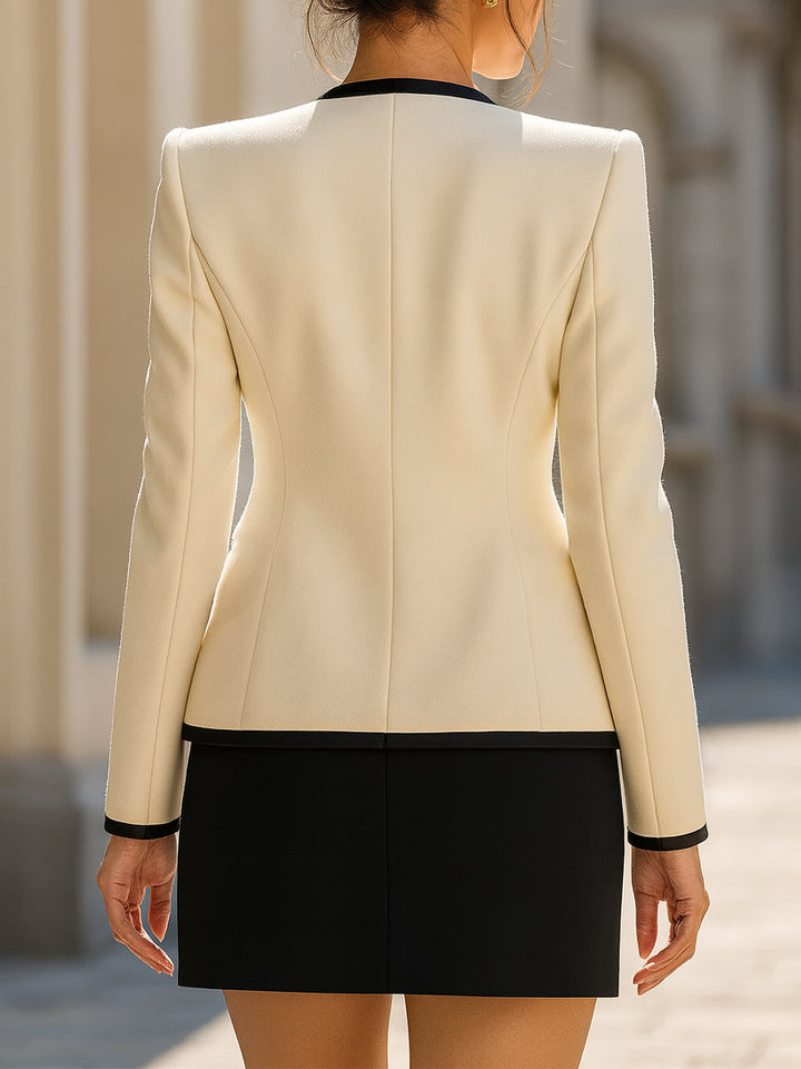 Olivia Bennet | Contrast-Trim, Gold-Button Three-Piece Suit