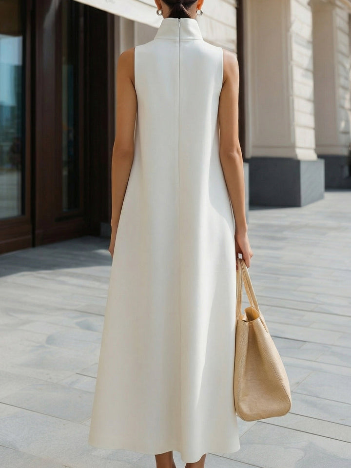 Olivia Bennet | Asymmetric High-Neck Flowing A-Line Maxi Dress