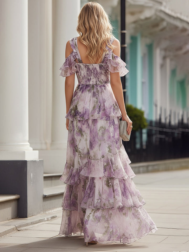 Olivia Bennet | Cold Shoulder Floral Tiered Maxi Dress