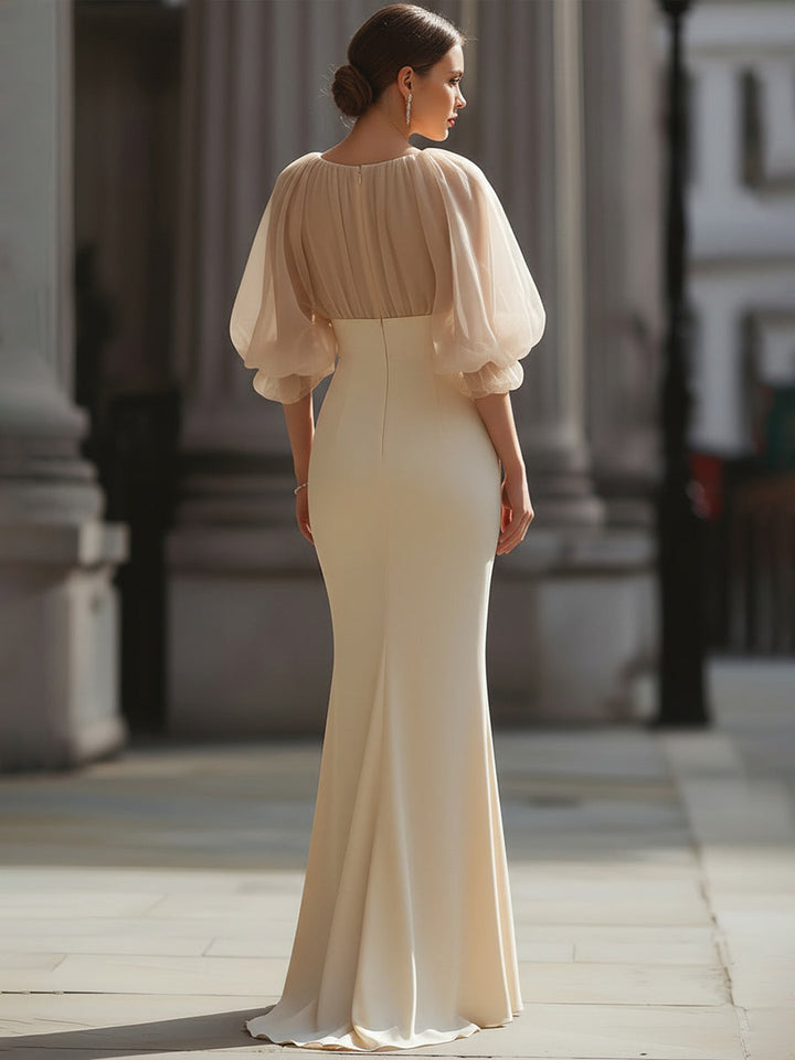 Olivia Bennet | Gathered Sheer Sleeve Mermaid Evening Dress