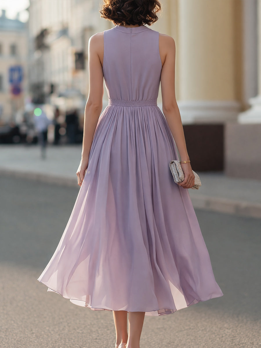 Olivia Bennet | Sleeveless Pleated Waist Midi Dress
