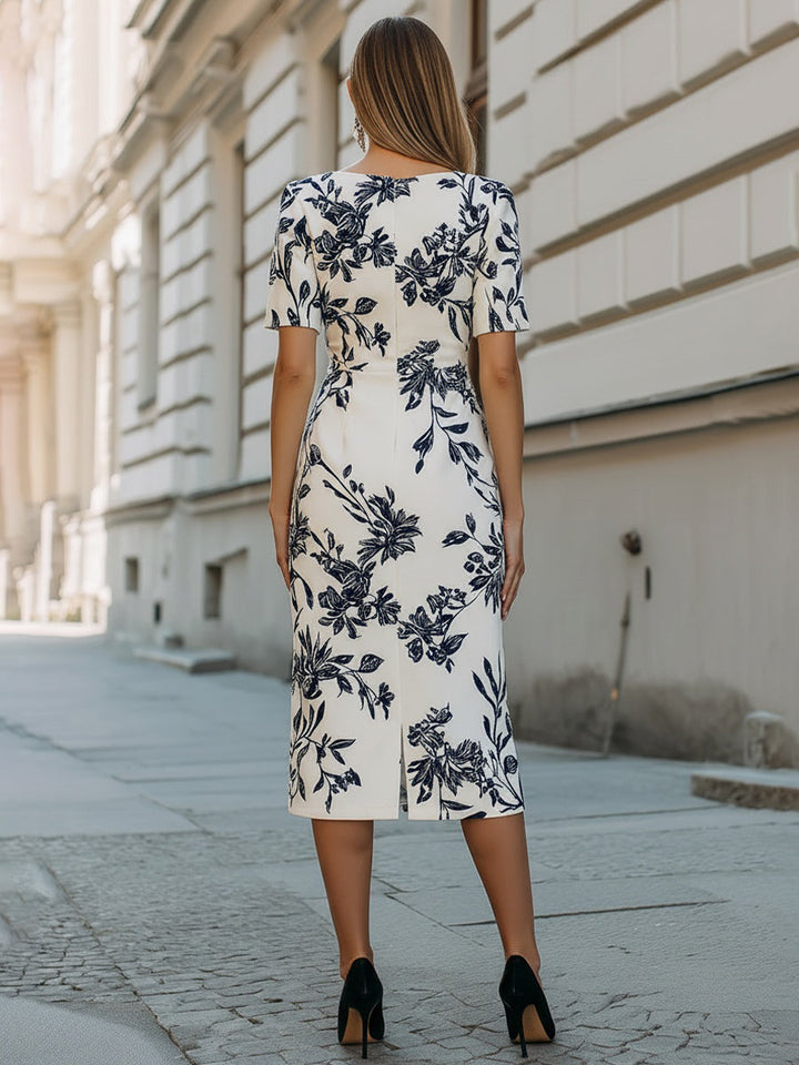 Olivia Bennet | Botanical Print Short Sleeve Midi Dress