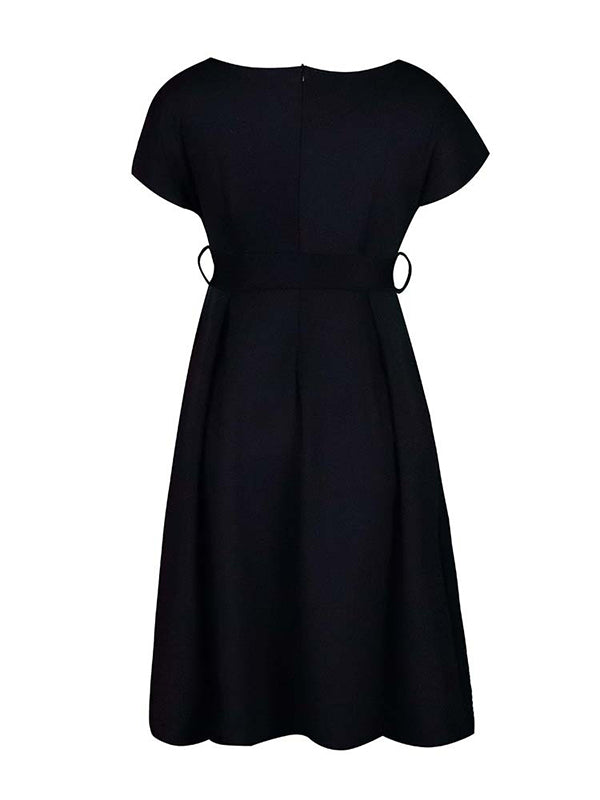 Olivia Bennet | Bowknot Lace-Up Solid Color V-Neck Midi Dresses