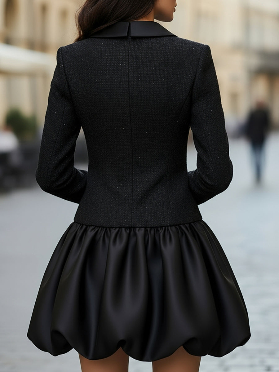 Olivia Bennet | Ivory Bubble-Hem Tweed and Satin Dress
