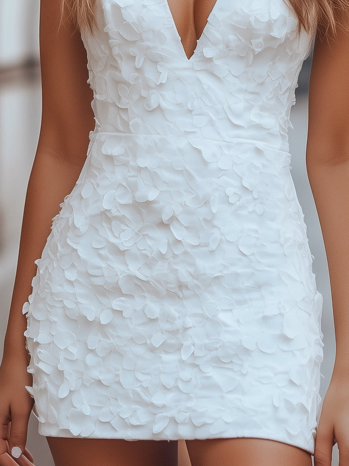 Olivia Bennet | Elegant Petal Textured V-Neck Mini Dress