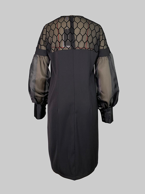 Olivia Bennet | Long Sleeves Loose Hollow Solid Color Split-Joint Round-Neck Mini Dresses