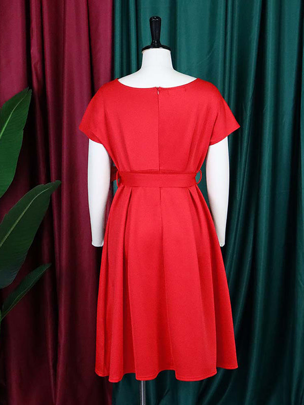 Olivia Bennet | Bowknot Lace-Up Solid Color V-Neck Midi Dresses