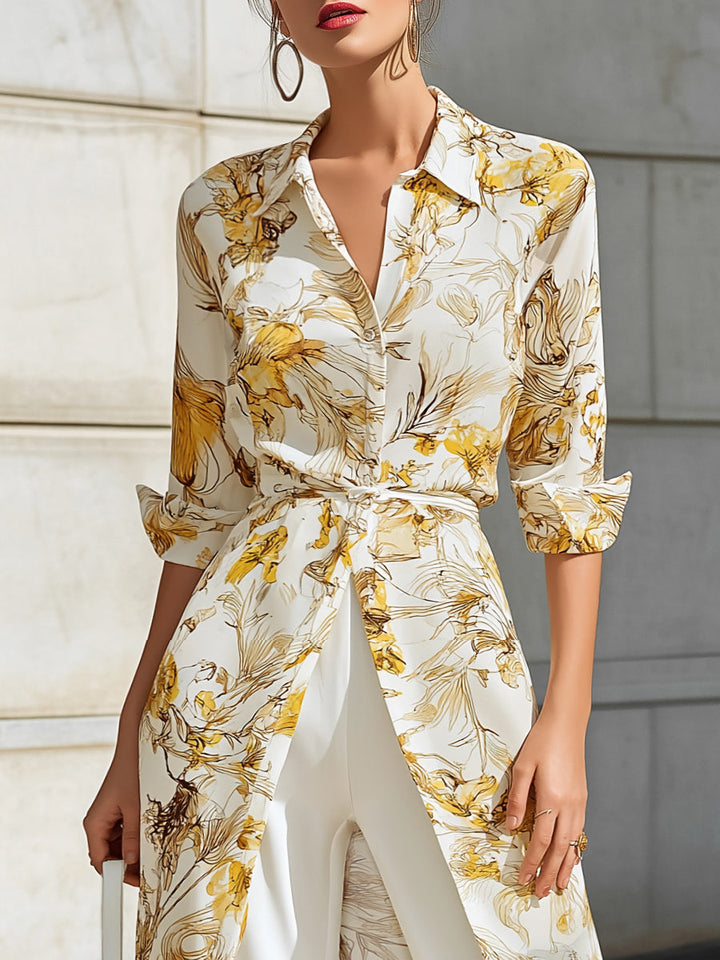 Olivia Bennet | Floral Printed Chiffon Shirt Dress