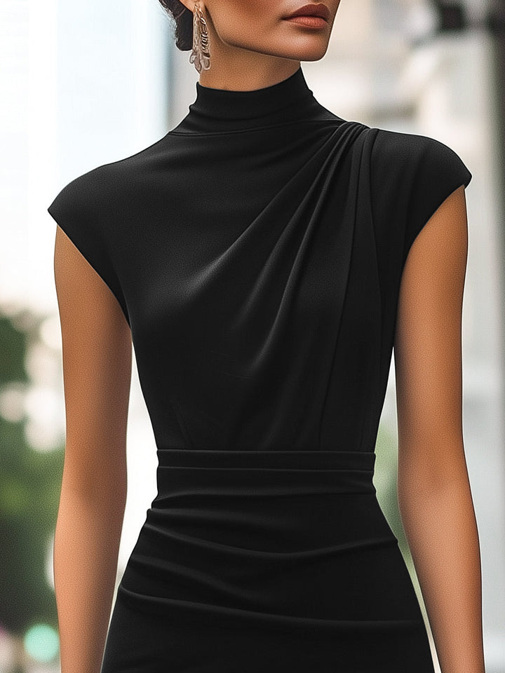 Olivia Bennet | Ivory Cap-Sleeve Satin Evening Dress