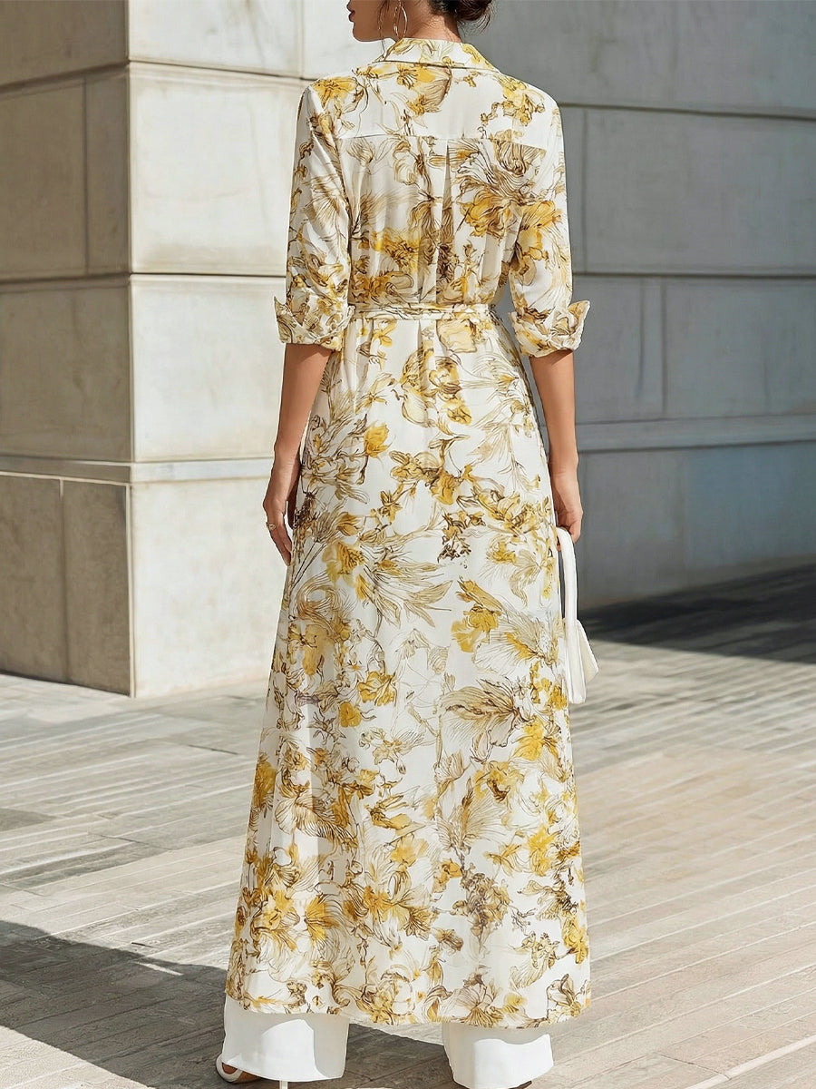 Olivia Bennet | Floral Printed Chiffon Shirt Dress