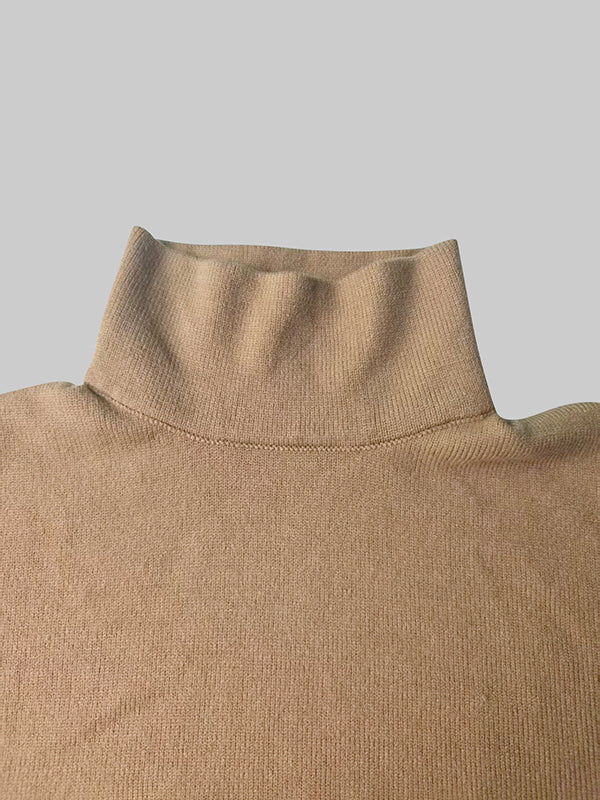 Olivia Bennet | Long Sleeves Loose Solid Color High Neck Midi Dresses Sweater Dresses
