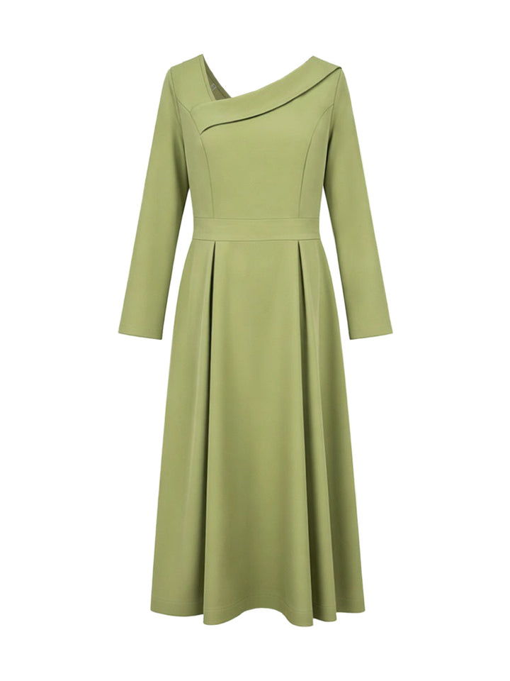 Olivia Bennet | A-Line High Waisted Pleated Pockets Solid Color V-Neck Maxi Dresses