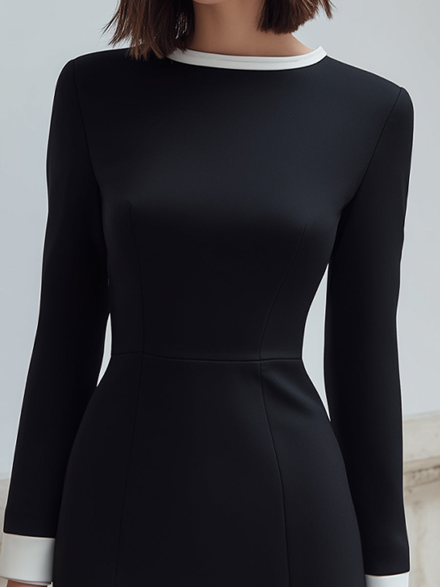 Olivia Bennet | Black Contrast-Trim Long Sleeve Mini Dress