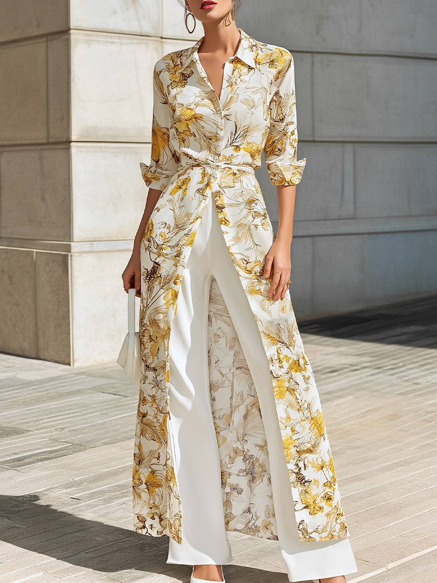 Olivia Bennet | Floral Printed Chiffon Shirt Dress