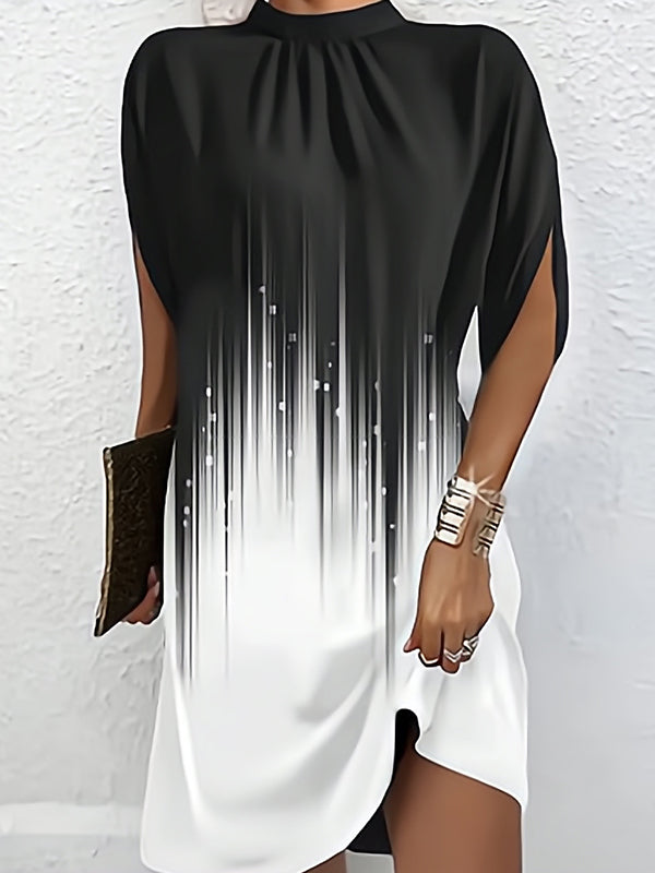 Olivia Bennet | Batwing Sleeves Loose Gradient Printed Round-Neck Mini Dresses