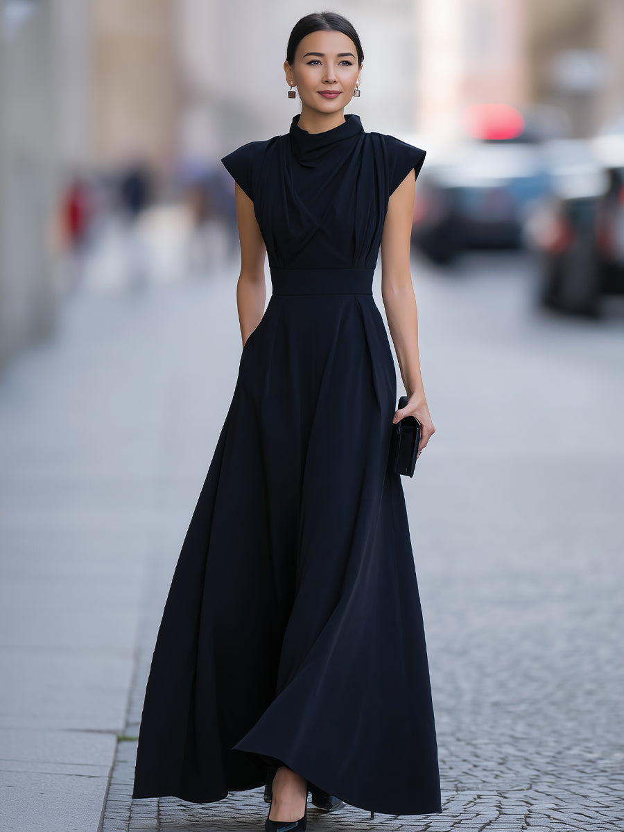 Olivia Bennet | Draped Cap-Sleeve Maxi Dress With Defined Waist