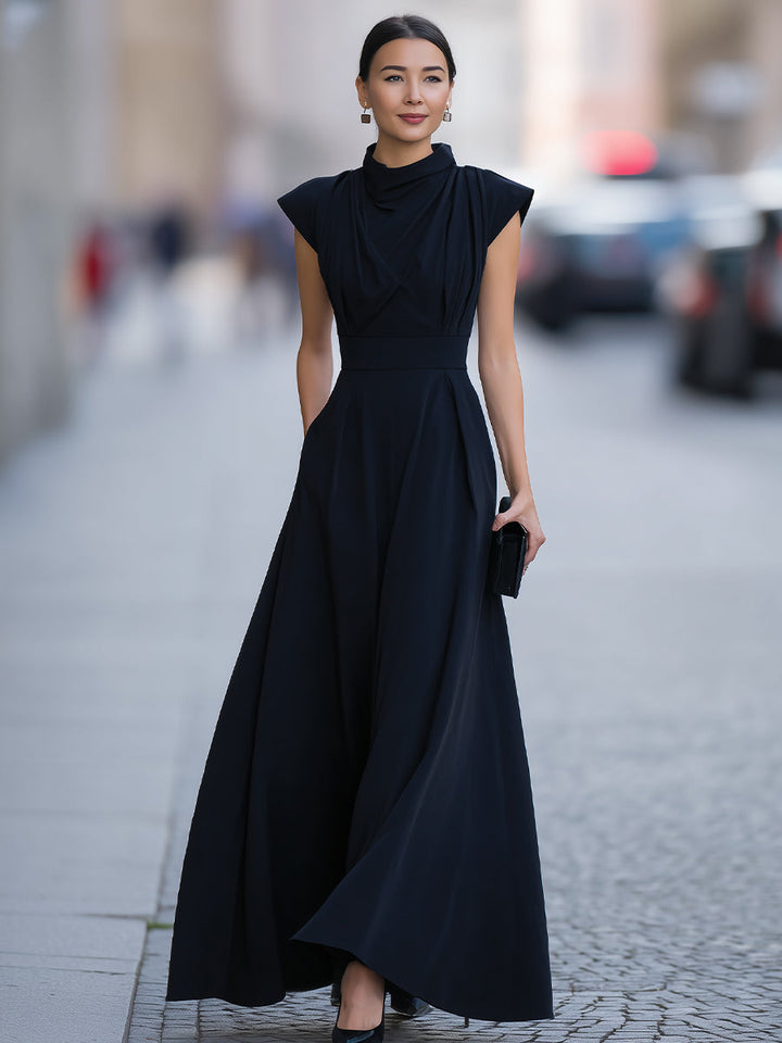 Olivia Bennet | Draped Cap-Sleeve Maxi Dress With Defined Waist