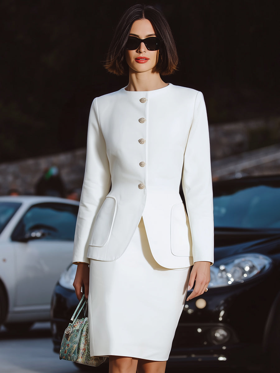 Olivia Bennet | Black Tailored Sculpted Peplum Wool-Blend Skirt Suit