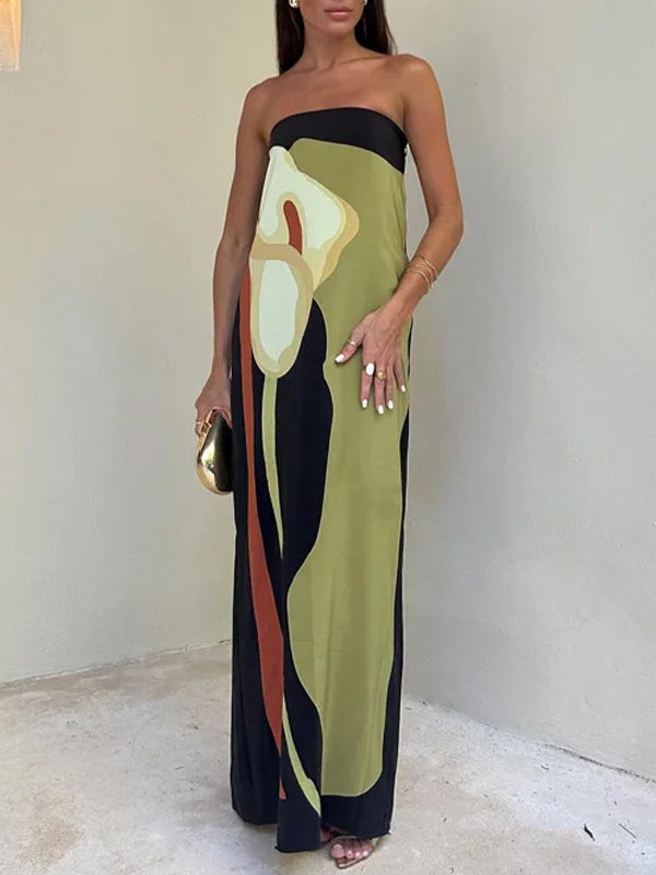 Olivia Bennet | Loose Plus Size Printed Split-Joint Tube Maxi Dresses