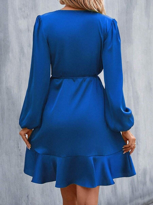 Olivia Bennet | High Waisted High-Low Elasticity Pleated Solid Color Split-Joint Tied V-Neck Mini Dresses