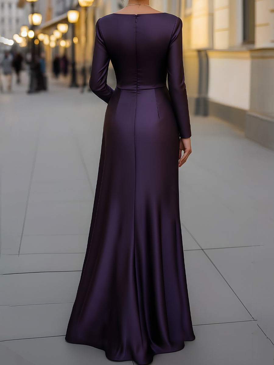 Olivia Bennet | Asymmetric Draped Satin Evening Gown
