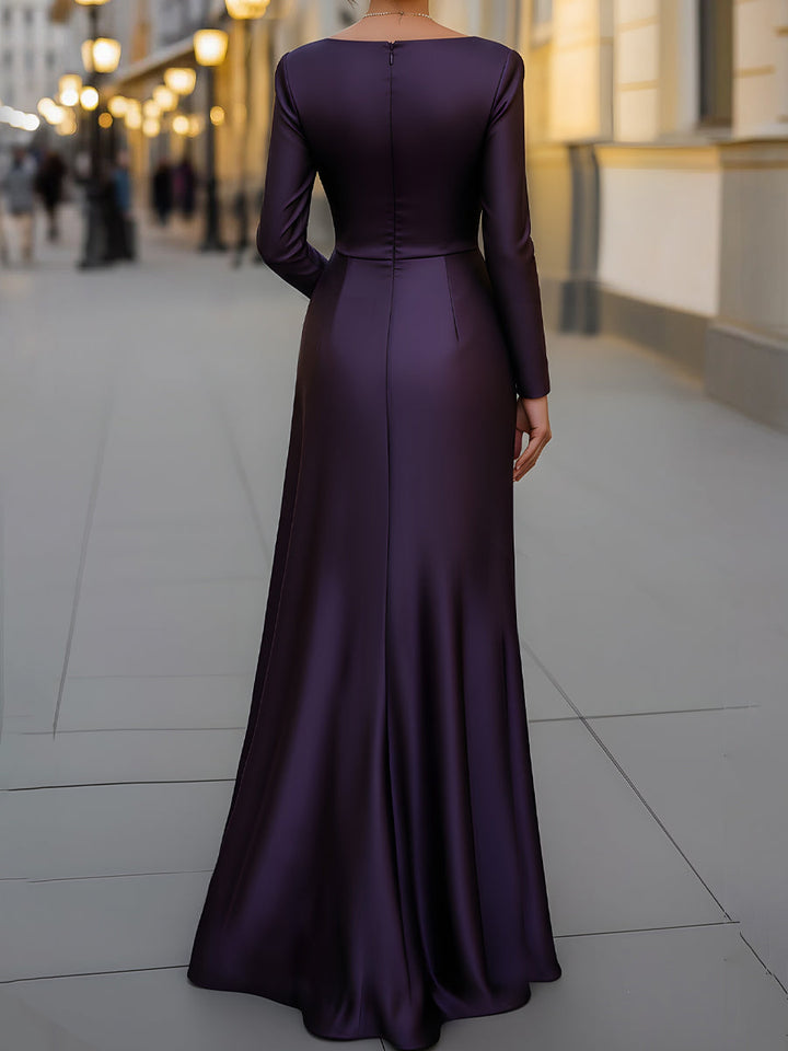 Olivia Bennet | Satin Asymmetric Draped Evening Gown
