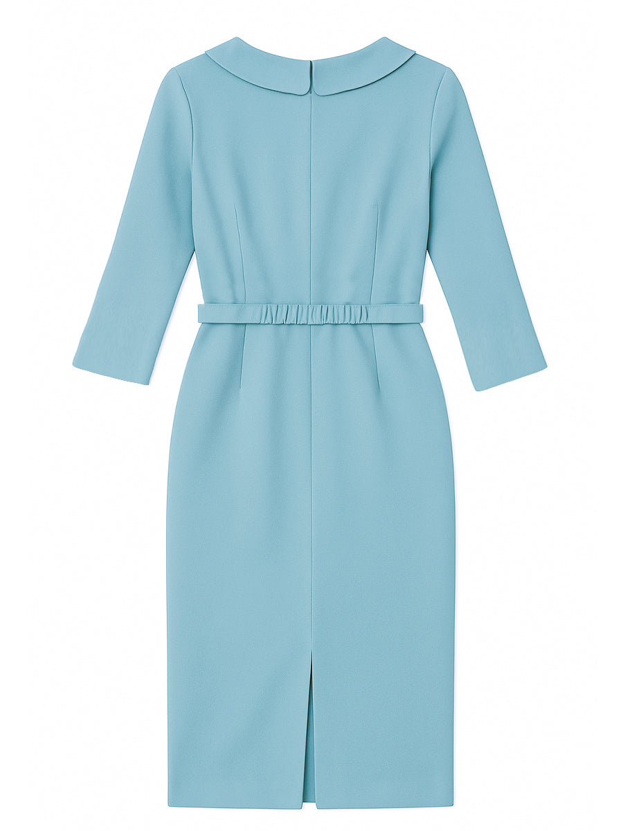 Olivia Bennet | Powder Blue Draped Collar Pencil Midi Dress