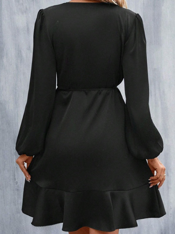 Olivia Bennet | High Waisted High-Low Elasticity Pleated Solid Color Split-Joint Tied V-Neck Mini Dresses