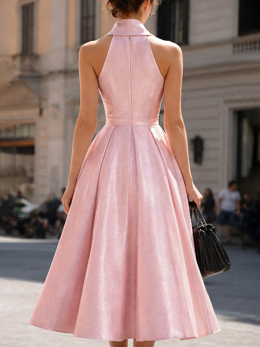 Olivia Bennet | Halter Neck Pleated Waist Midi Dress